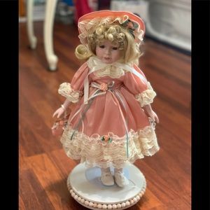 Porcelain doll vintage peach dress
